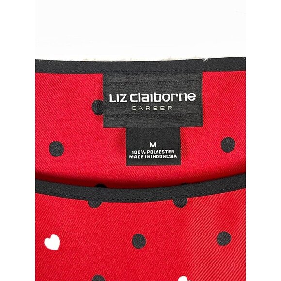 Liz Claiborne Medium 3/4 Sleeve Red Black Polka Dot White Heart Top Silky - Picture 5 of 6